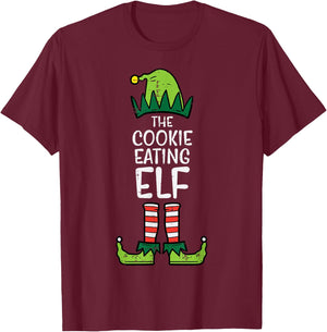 Cookie Eating Elf Xmas Christmas Family Dad Kids T-Shirt - T-Shirt | Maroon
