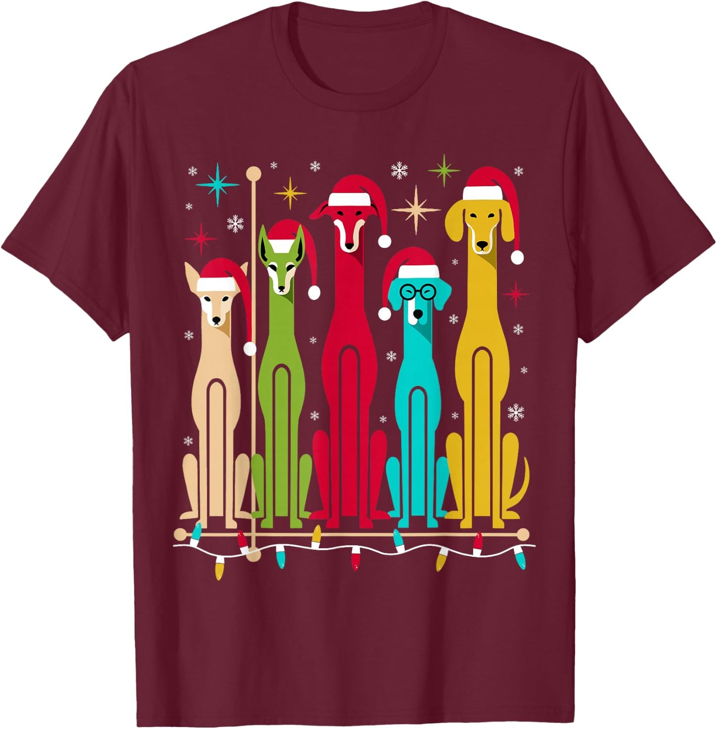 Retro Mid-Century Modern Dogs 50s 60s Style Christmas T-Shirt - T-Shirt | Maroon