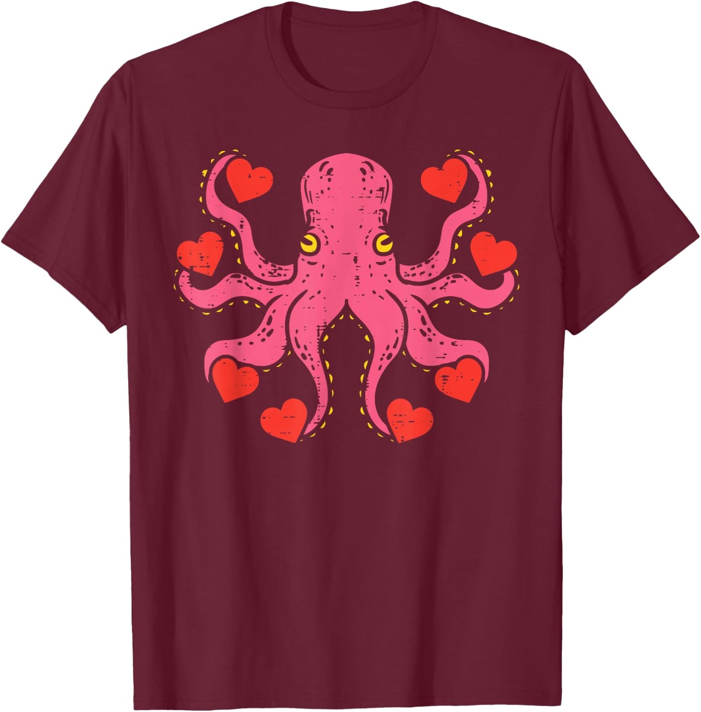 Valentines Day Octopus Hearts Funny Animal Men Women Kids T-Shirt - T-Shirt | Maroon