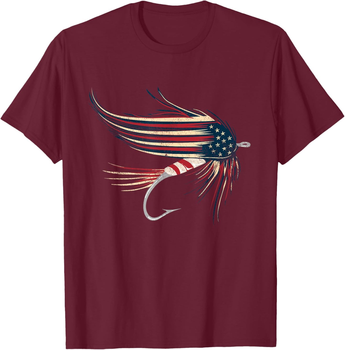 American Flag Salmon Fly Kids Men T-Shirt - T-Shirt | Maroon