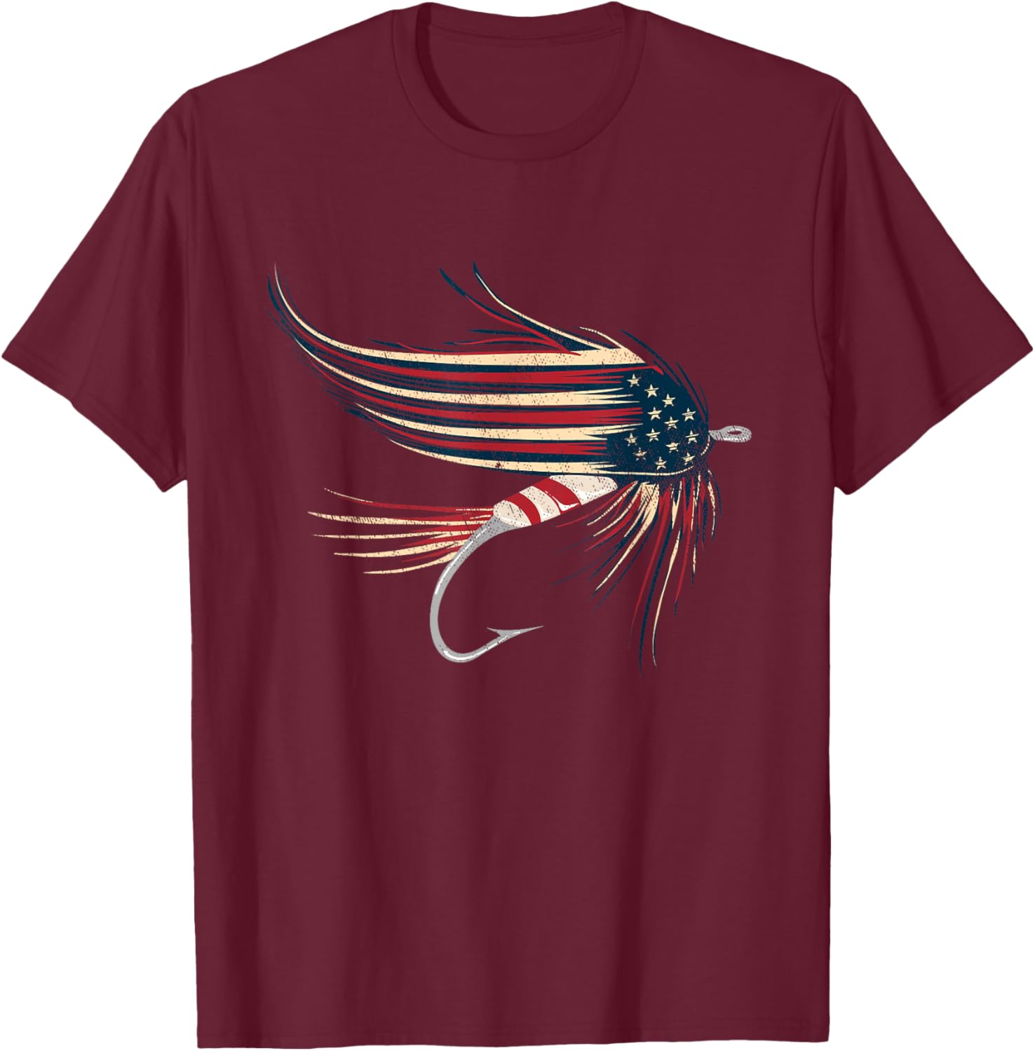 American Flag Salmon Fly Kids Men T-Shirt - T-Shirt | Maroon
