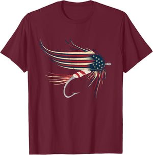 American Flag Salmon Fly Kids Men T-Shirt - T-Shirt | Maroon