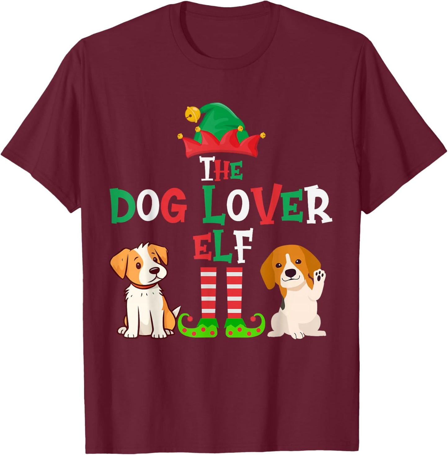 The Dog Lover Elf - Funny Matching Family Group Christmas T-Shirt - T-Shirt | Maroon