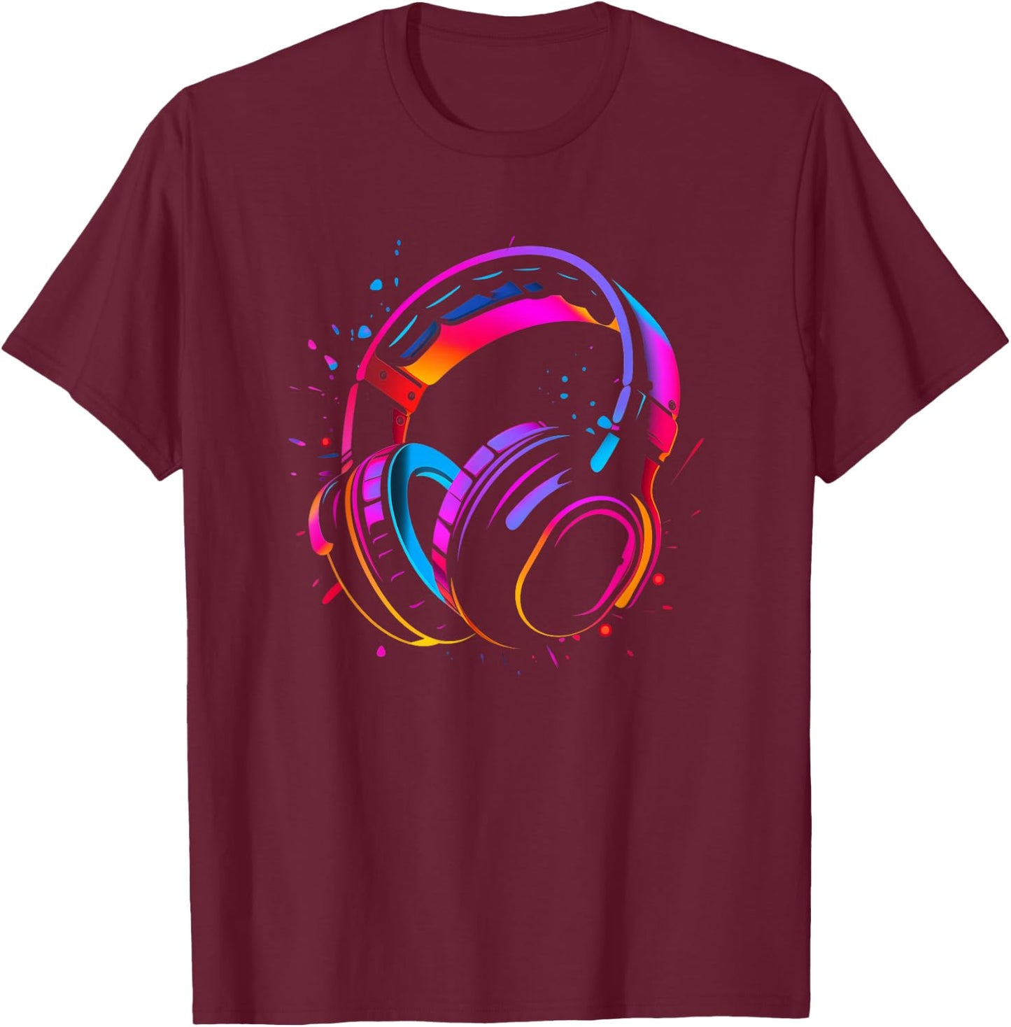 80s Style DJ Headphones Disc Jockey Nightclub , Black, S T-Shirt - T-Shirt | Maroon