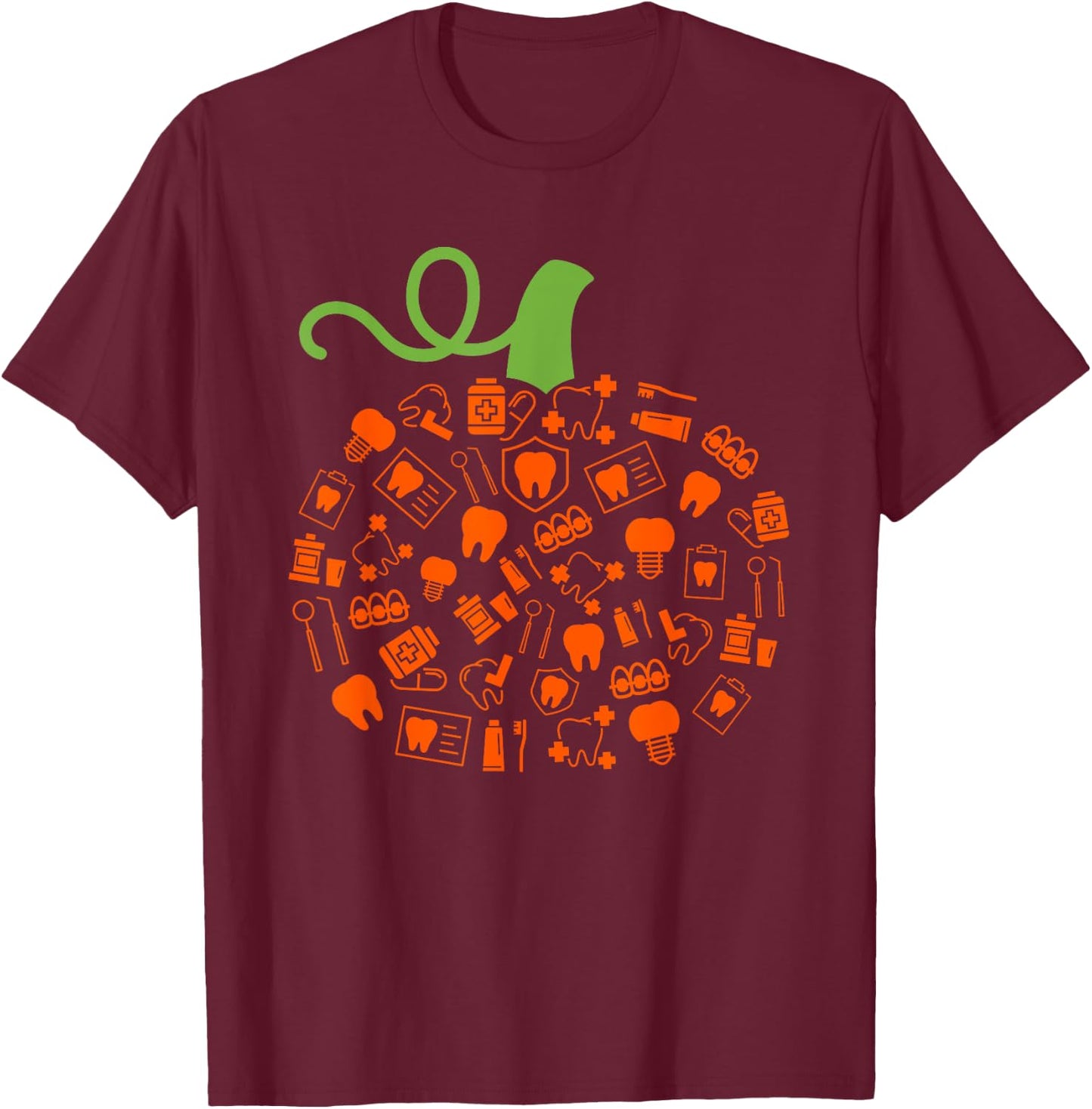 Teeth Ghost Pumpkin Witch Dental Halloween Dentist Dental T-Shirt - T-Shirt | Maroon