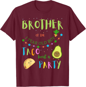 Brother 1st Birthday Taco Bout A Party Family Matching T-Shirt - T-Shirt | Maroon