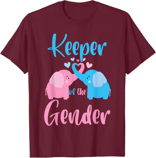 Keeper of the Gender Elephant in blue and pink - party idea T-Shirt - T-Shirt | Maroon