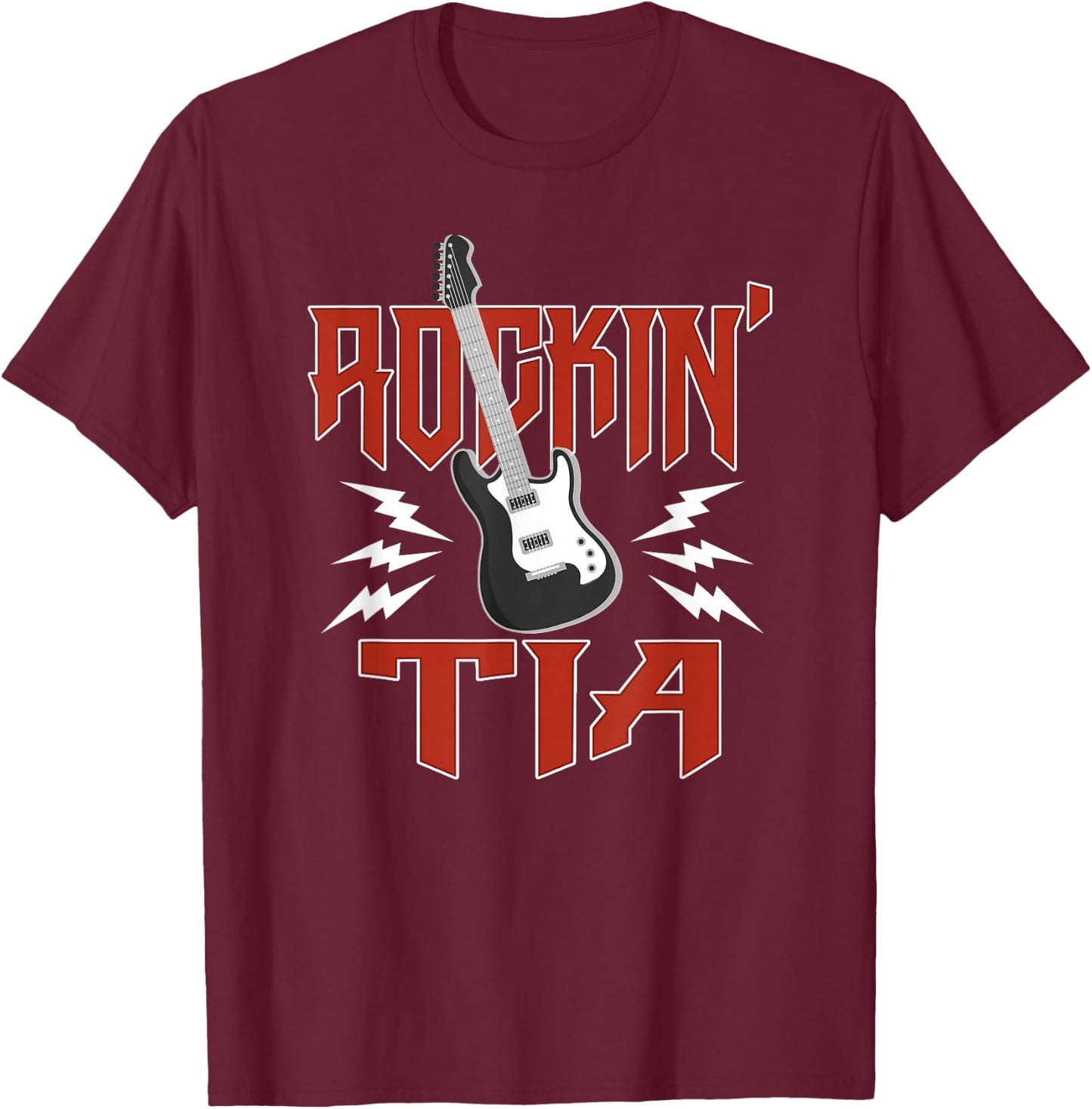Tia Rockin One Birthday Family Matching Rock Guitar T-Shirt - T-Shirt | Maroon