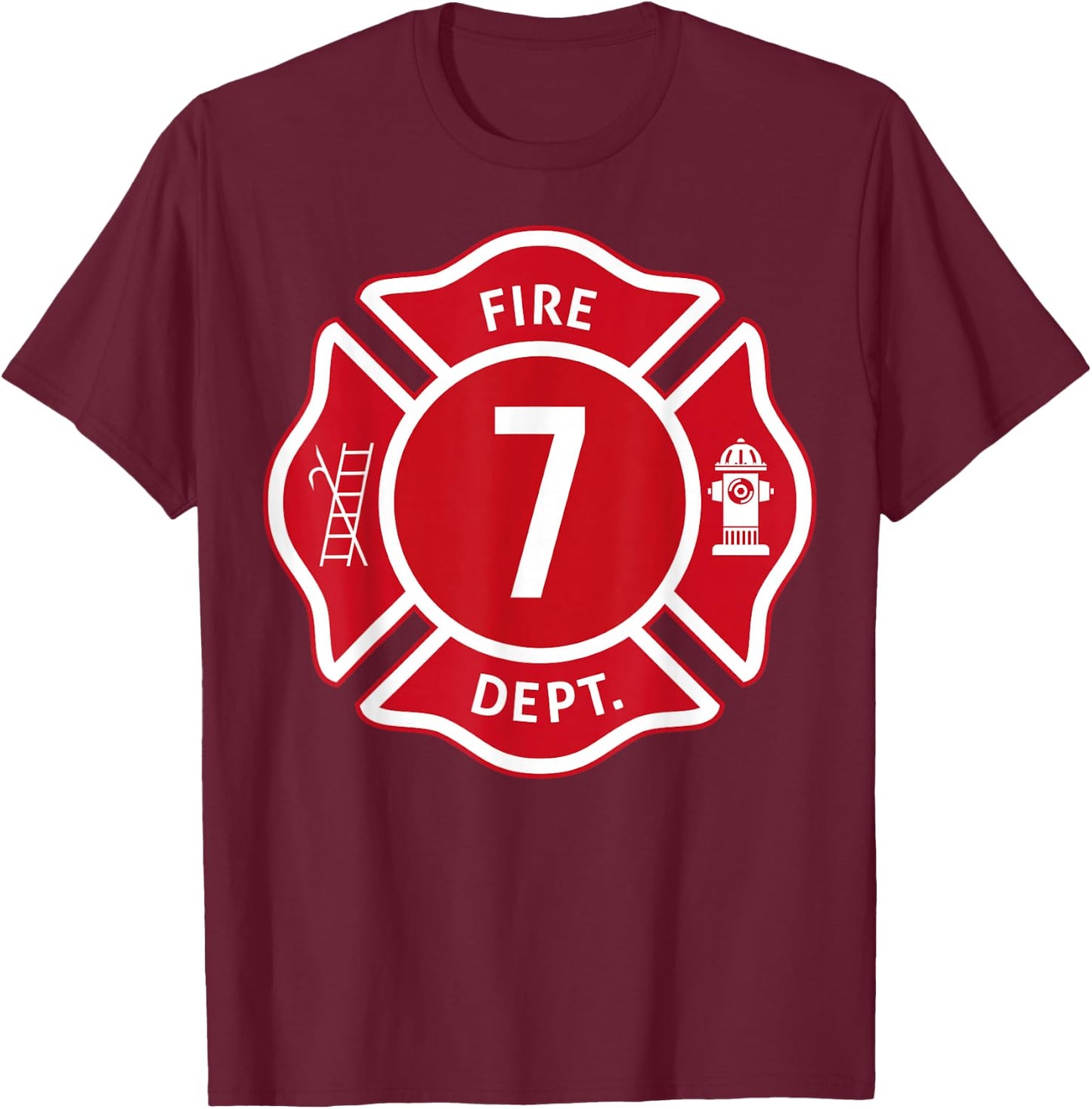 Kids Fire Truck 7th Birthday Boy Firefighter 7 Year Old T-Shirt - T-Shirt | Maroon