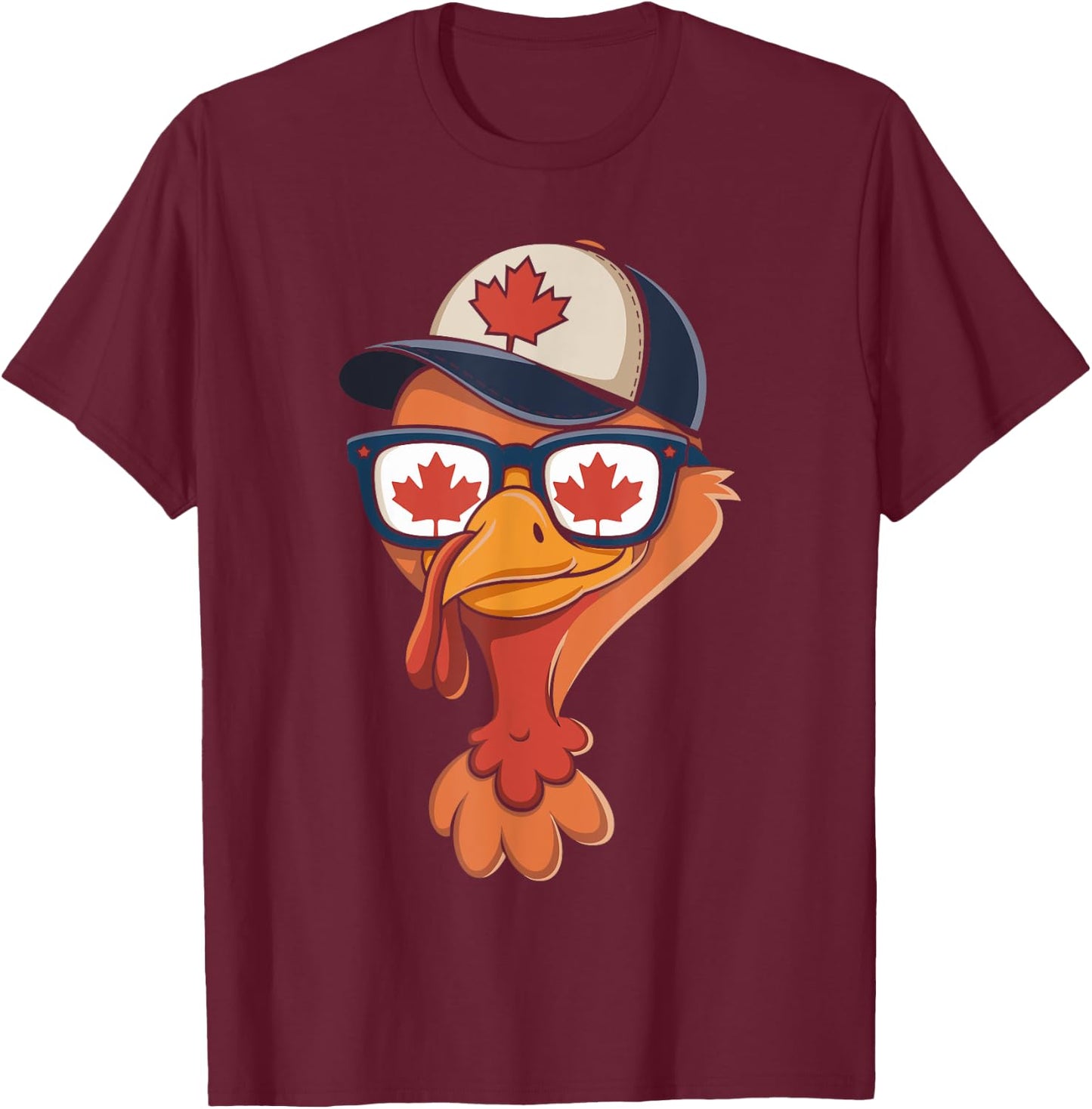 Cool Turkey Canada Flag Sunglasses Canadian Thanksgiving Day T-Shirt - T-Shirt | Maroon
