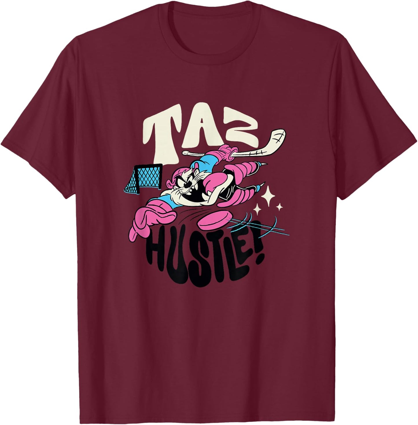 Looney Tunes Tasmanian Devil Retro Vintage Hockey Hustle T-Shirt - T-Shirt | Maroon
