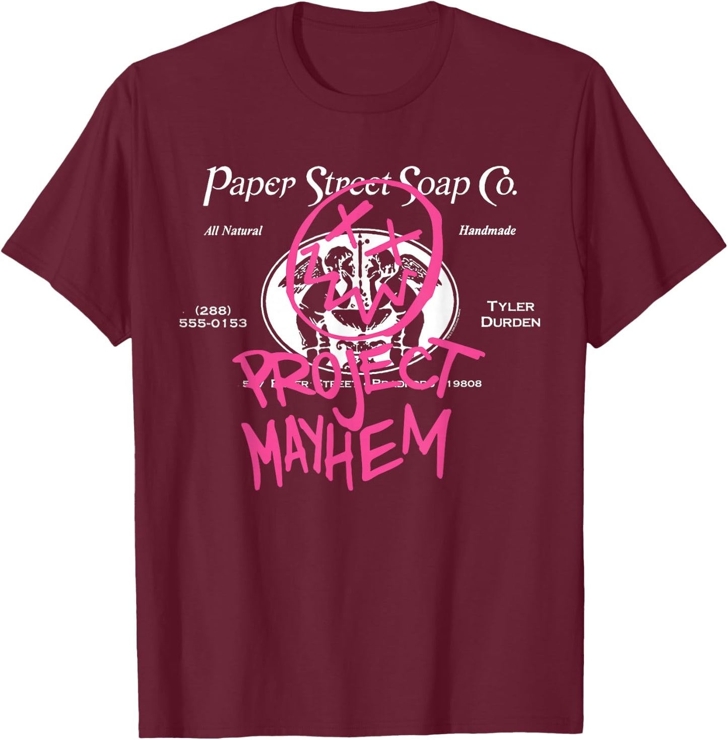 Fight Club 1999 Movie Official Tyler Durden Project Mayhem , Black, S T-Shirt - T-Shirt | Maroon