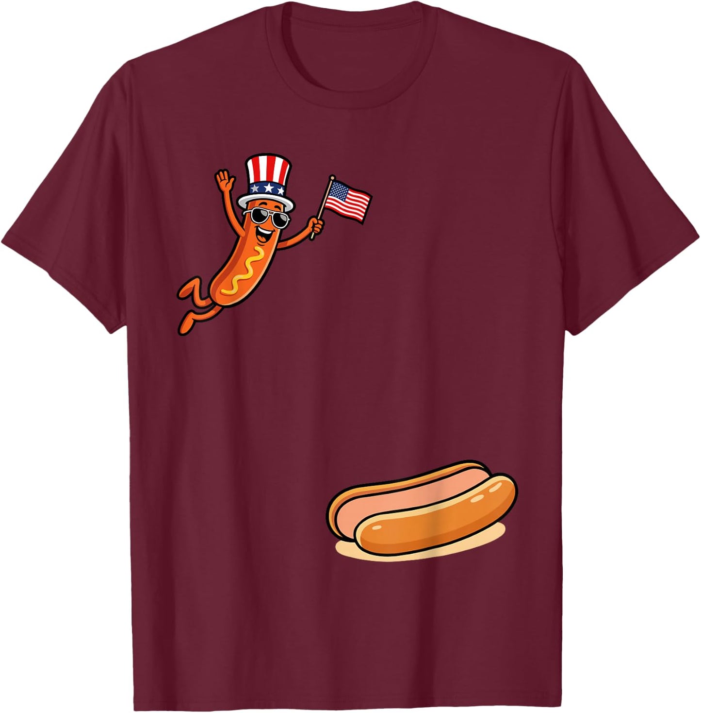 Hotdog Freedom Dive Funny Uncle Sam Hot Dog Jumping Into Bun T-Shirt - T-Shirt | Maroon