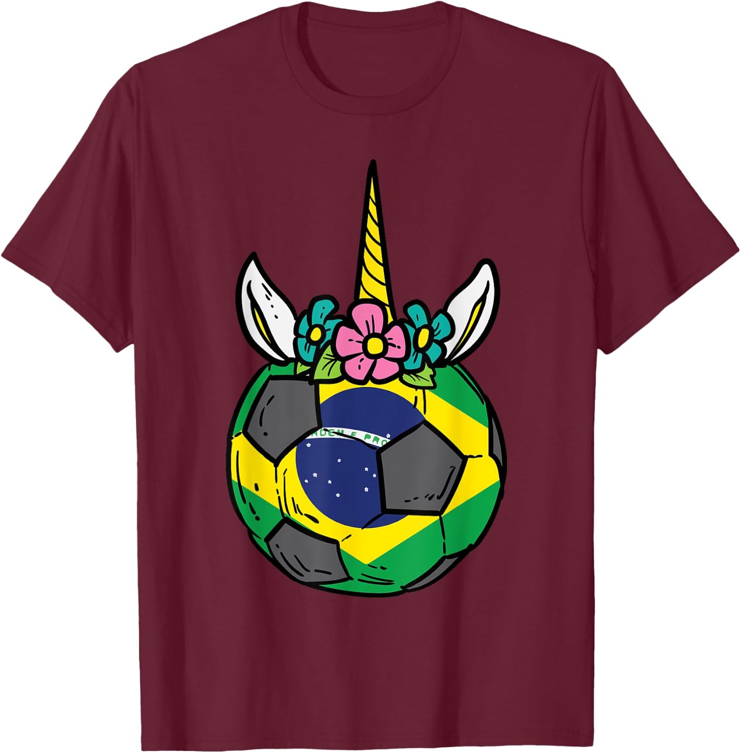 Unicorn Head Brazil Flag Brazilian Soccer Girls Kids Toddler T-Shirt - T-Shirt | Maroon