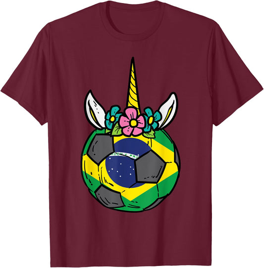 Unicorn Head Brazil Flag Brazilian Soccer Girls Kids Toddler T-Shirt - T-Shirt | Maroon