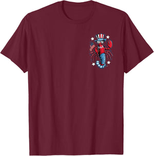 Pocket & Back Salty USA Beachwear July 4th Vintage Lobster T-Shirt - T-Shirt | Maroon