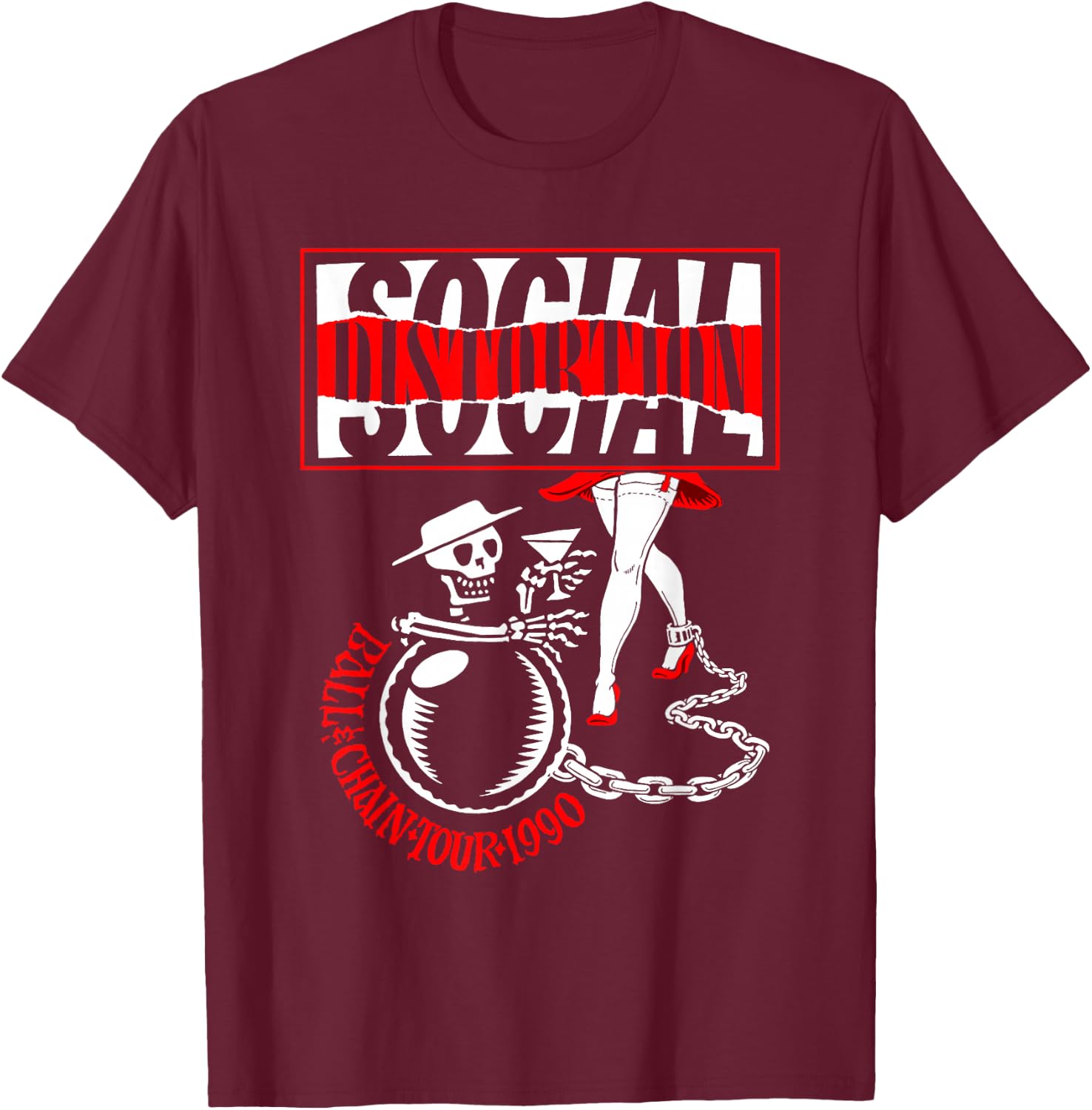 Offizielle Social Distortion Ball und Kette T-Shirt - T-Shirt | Maroon