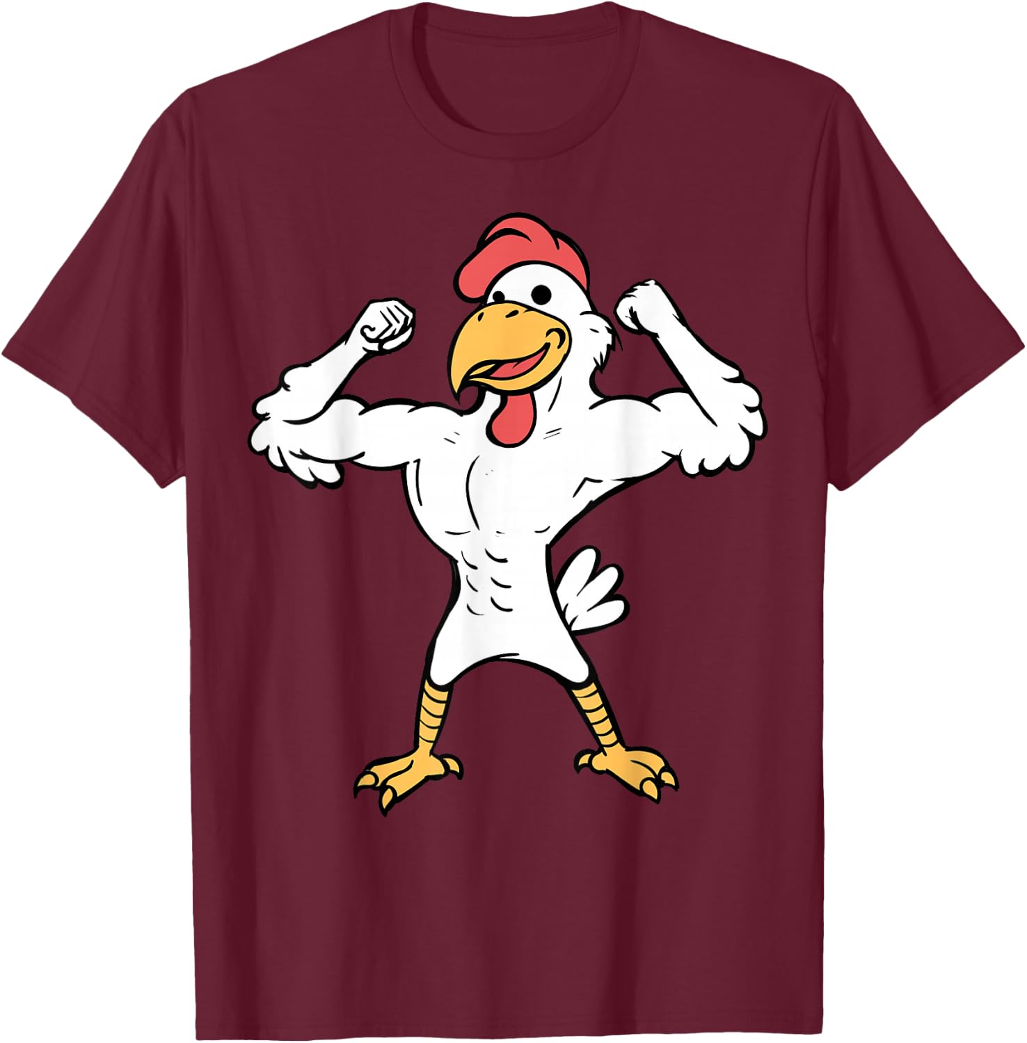 Muscle Chicken Muscle Chicken Flexing Fitness Cartoon T-Shirt - T-Shirt | Maroon