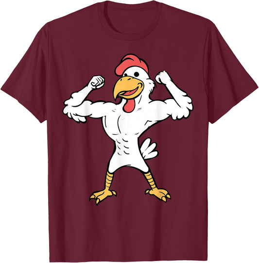 Muscle Chicken Muscle Chicken Flexing Fitness Cartoon T-Shirt - T-Shirt | Maroon