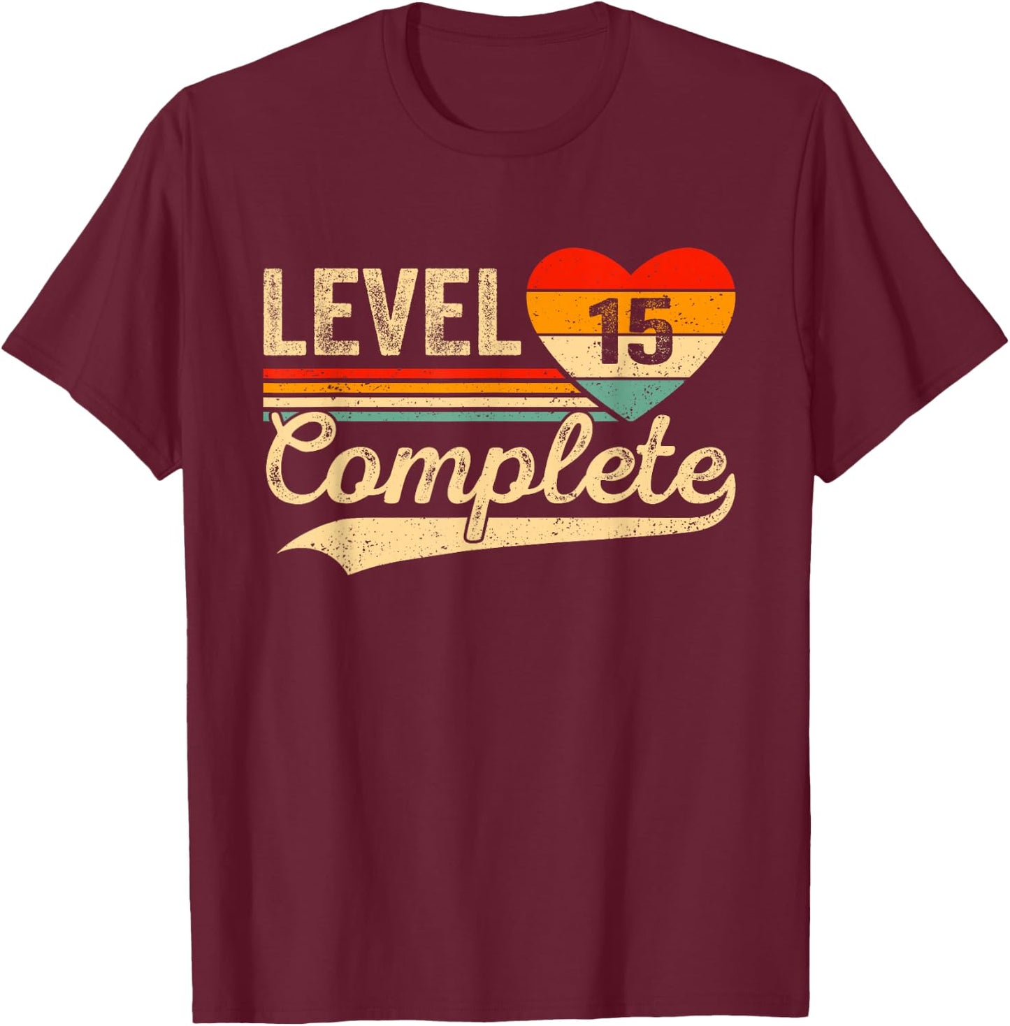 Level 15 Complete 15 Years Video Gamer Wedding Anniversary T-Shirt - T-Shirt | Maroon