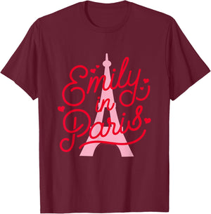 Emily in Paris Eiffel Tower and Logo , black T-Shirt - T-Shirt | Maroon