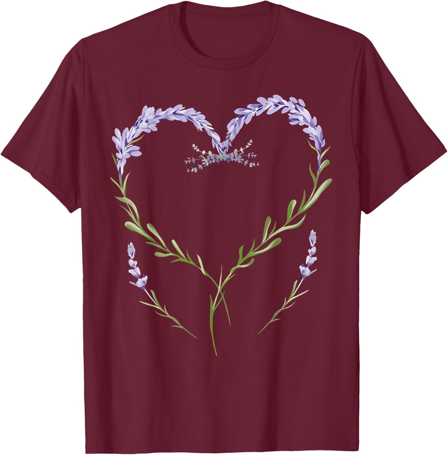 Vintage Botanical Heart Lavender Flower Gardening Floral T-Shirt - T-Shirt | Maroon
