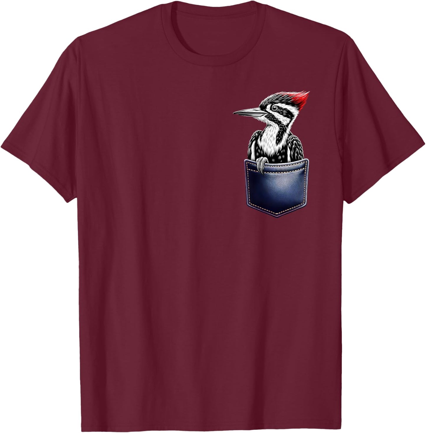 Pileated Woodpecker in Pocket Bird Lover Watcher Birding T-Shirt - T-Shirt | Maroon