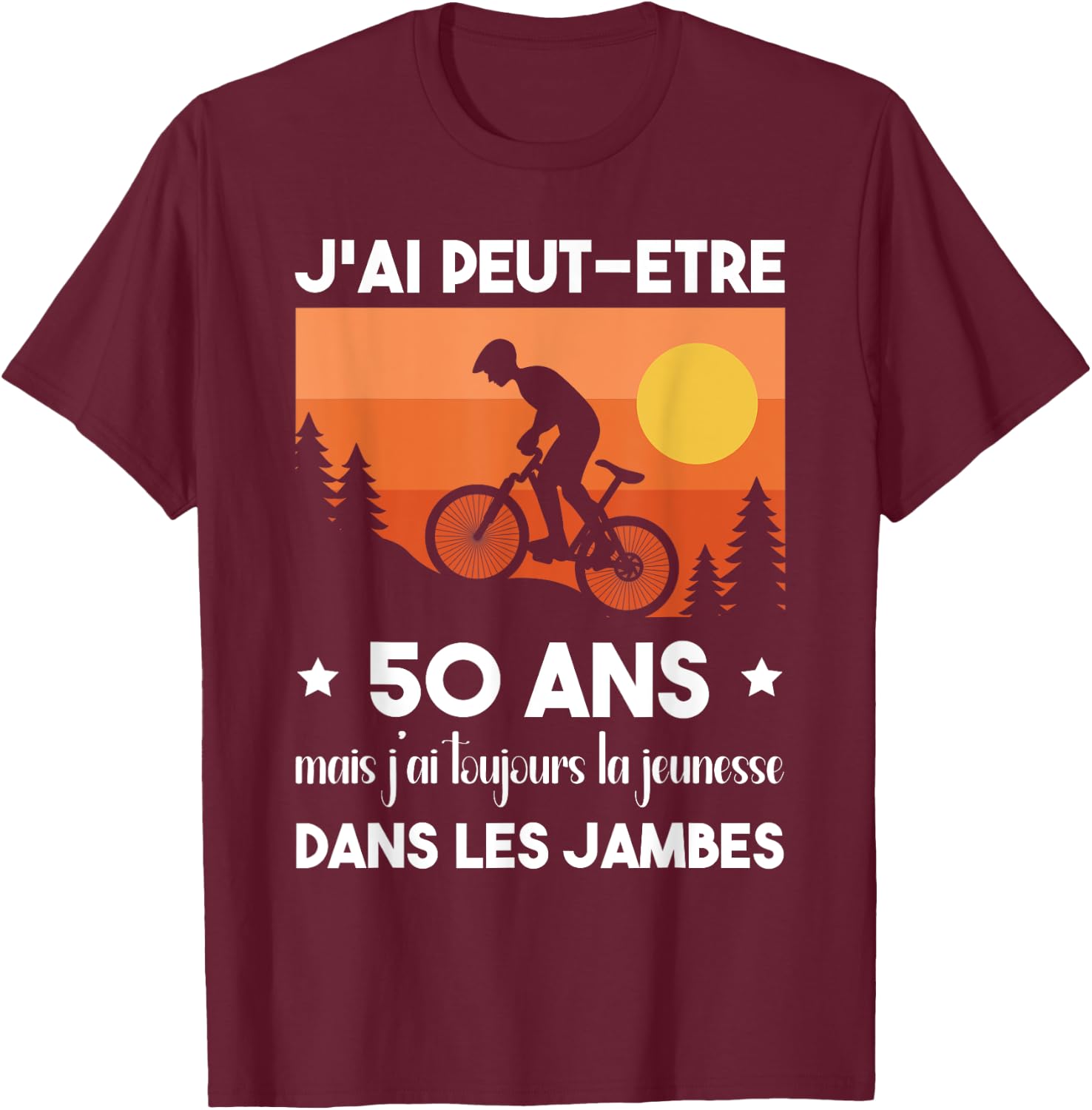 50 Years Birthday Bicycle Vintage Humor Cycling , Black, S T-Shirt - T-Shirt | Maroon