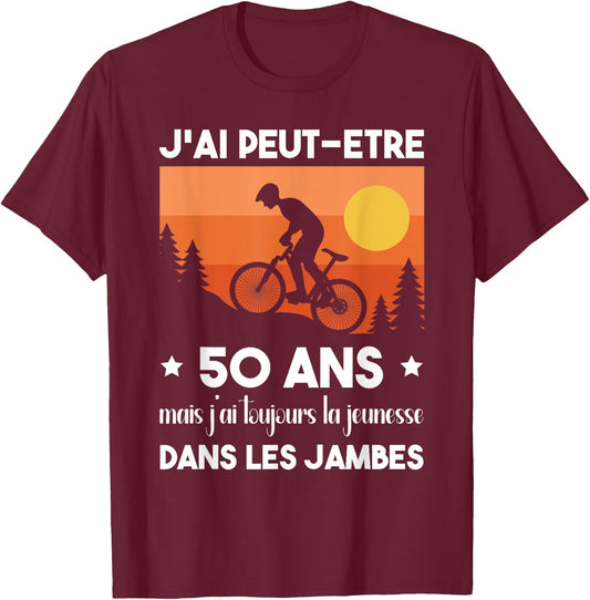 50 Years Birthday Bicycle Vintage Humor Cycling , Black, S T-Shirt - T-Shirt | Maroon