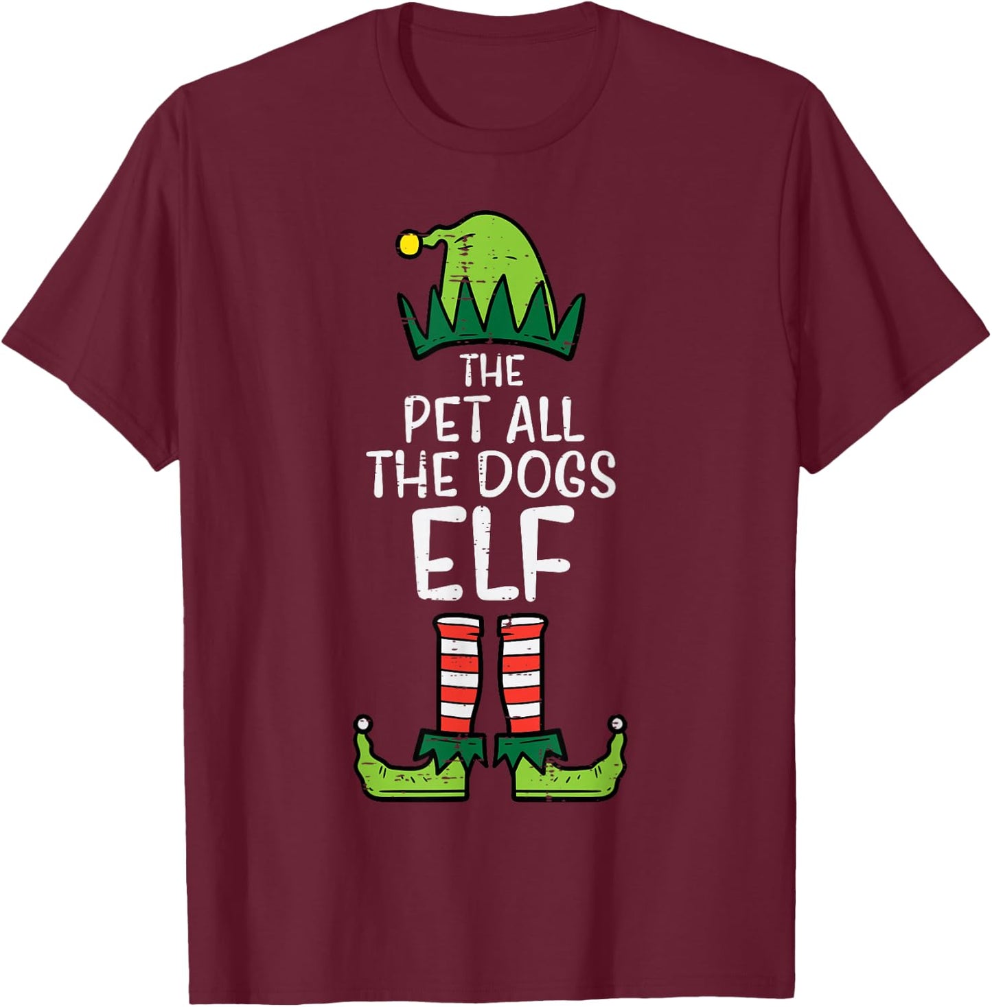 Pet All The Dogs Elf Xmas Christmas For Family T-Shirt - T-Shirt | Maroon