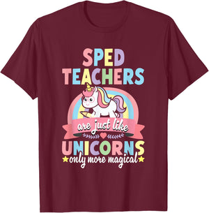 SPED Teacher Unicorn Funny Speducator Pre-K Back to School T-Shirt - T-Shirt | Maroon