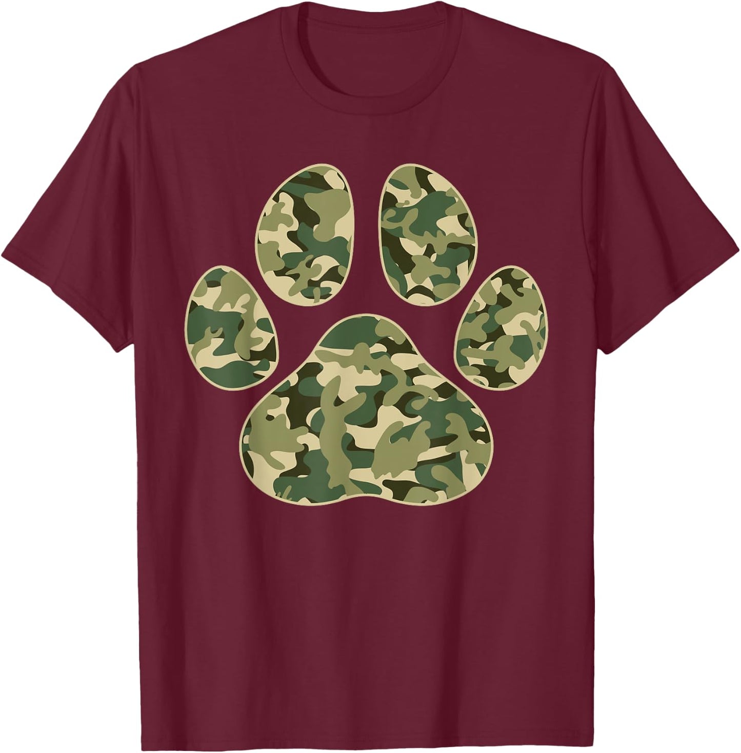 Cute Camo Paw Print Pet Owner Camouflage Paw Print Dog Lover T-Shirt - T-Shirt | Maroon