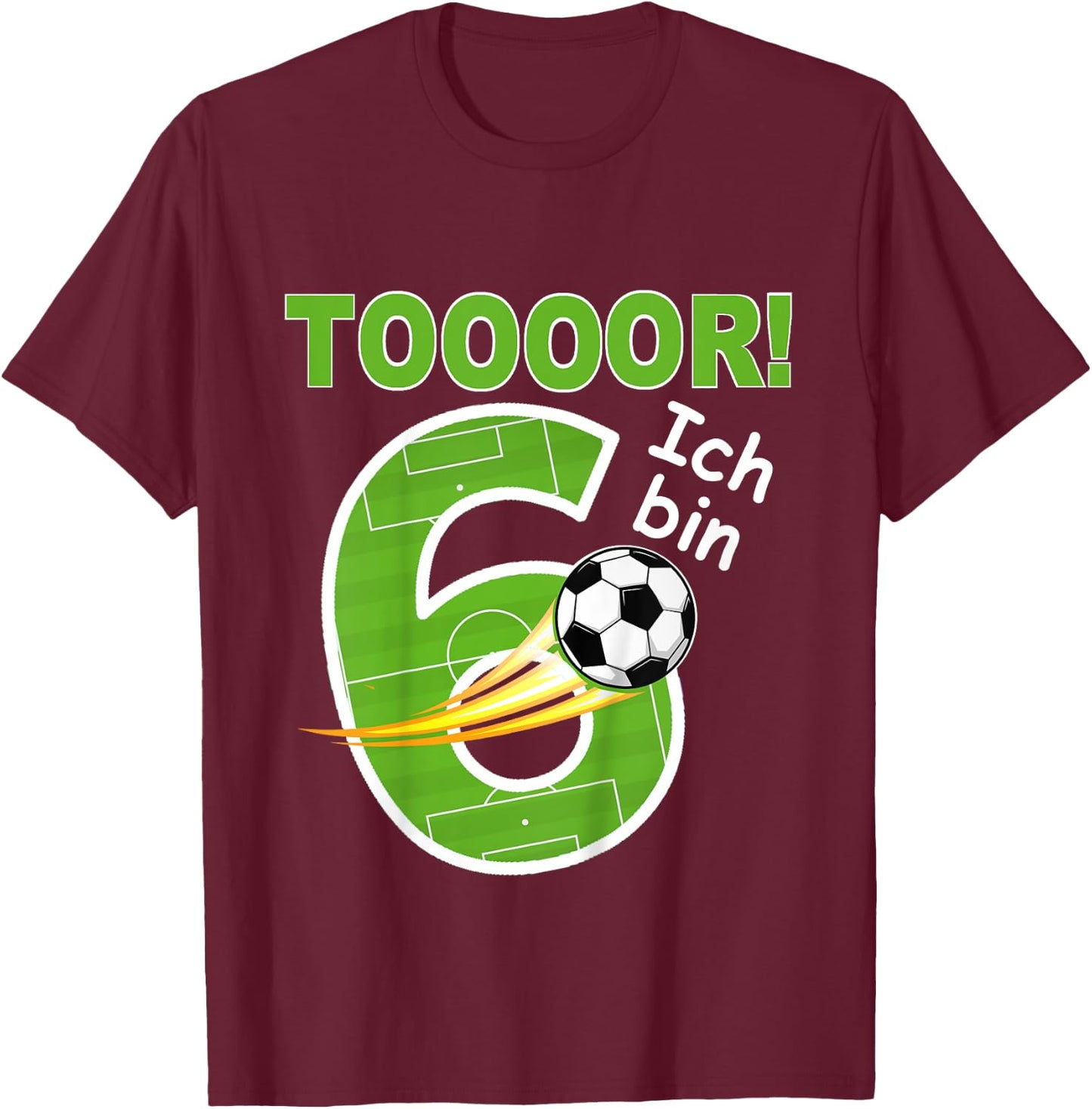 Children's Football Birthday Outfit "Ich bin 6 Jahre ", black T-Shirt - T-Shirt | Maroon