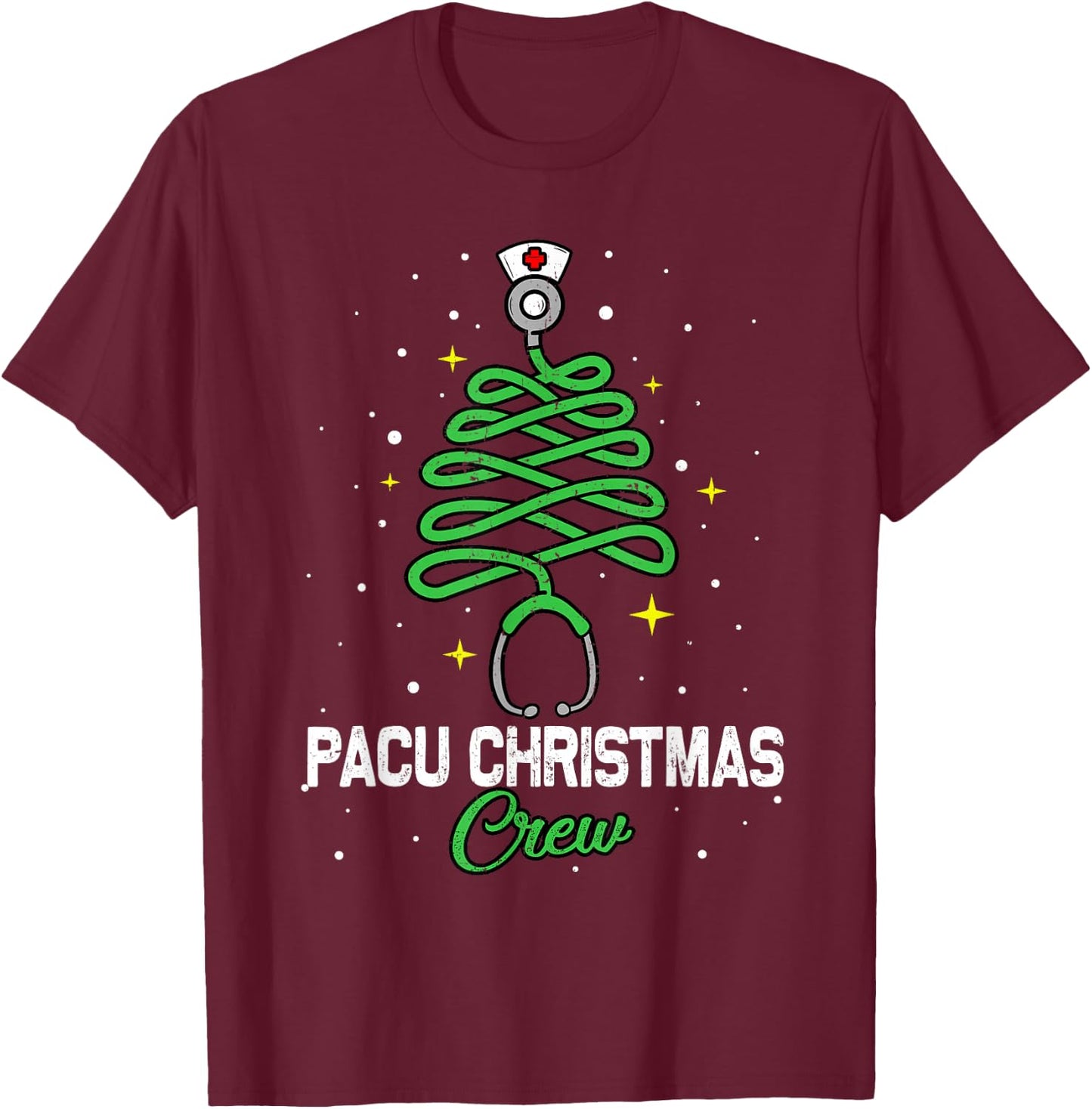 Pacu Christmas Crew Cute Christmas Tree Xmas Lights Nurse T-Shirt - T-Shirt | Maroon