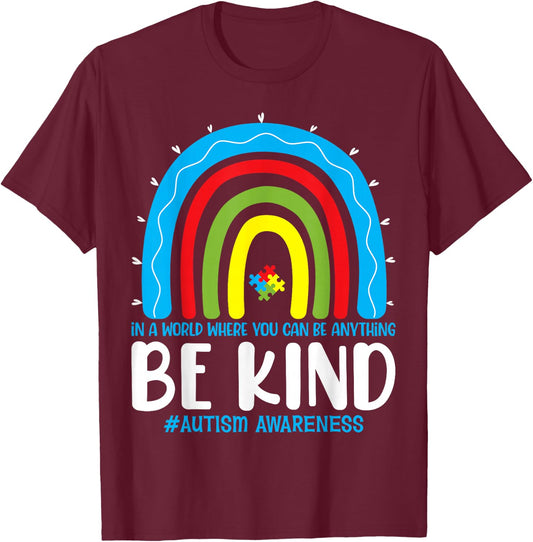 Be Kind Autism Awareness Rainbow Leopard Choose Kindness T-Shirt - T-Shirt | Maroon