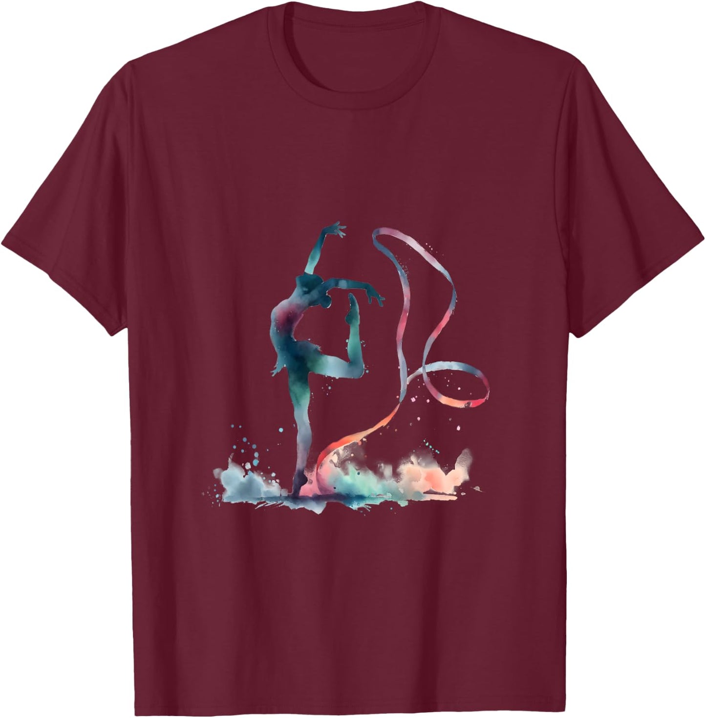 I Love Rhythmic Gymnastics Watercolor GRS Ribbon , white, Female X-Small T-Shirt - T-Shirt | Maroon
