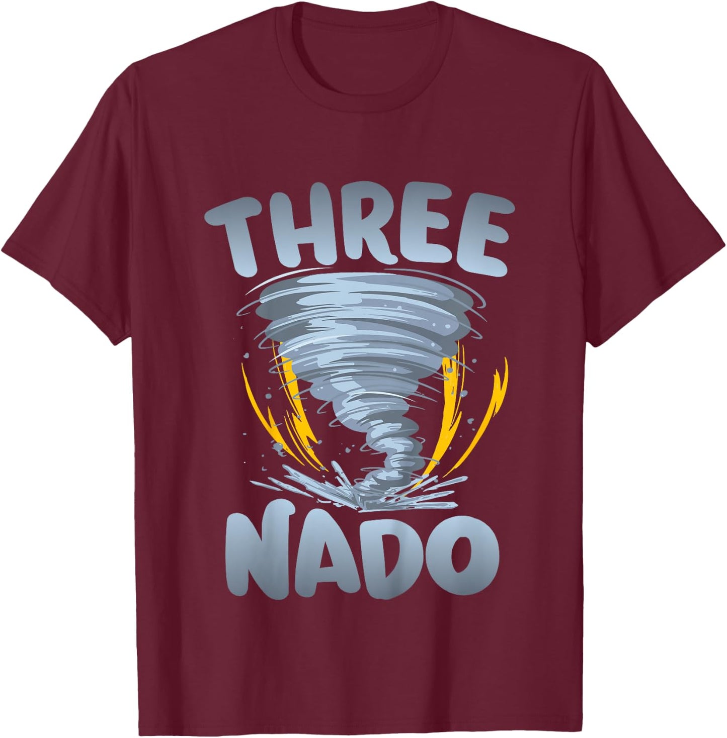 Three-nado Warning 3rd Birthday Tornado Themed Birthday T-Shirt - T-Shirt | Maroon