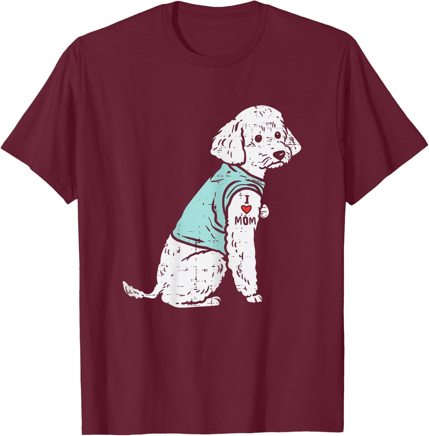Poodle I Love Mom Tattoo Cute Pet Dog Owner Lover Women Gift T-Shirt - T-Shirt | Maroon