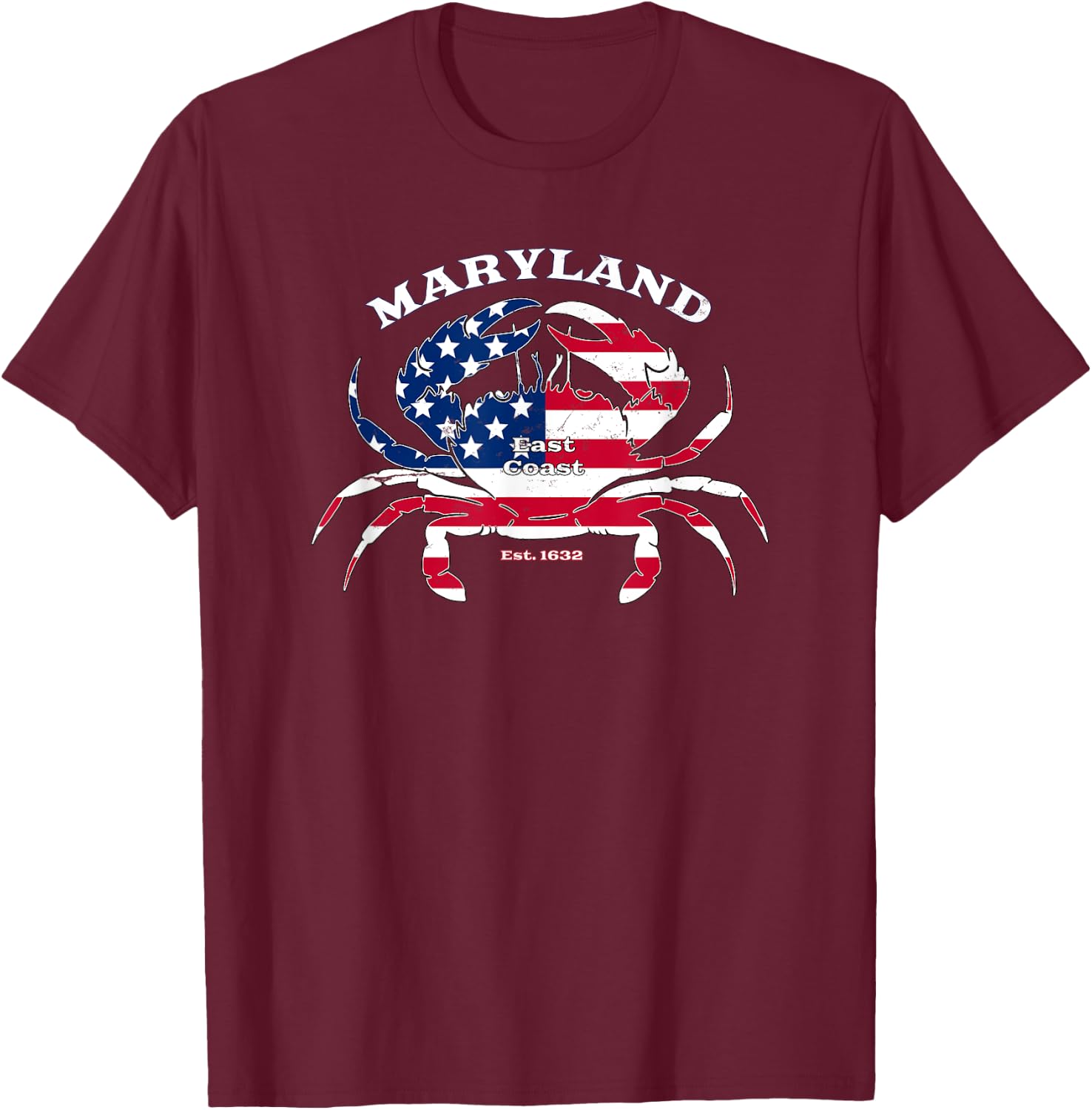 Blue Crab Maryland Novelty Patriotic USA American Flag Pride T-Shirt - T-Shirt | Maroon