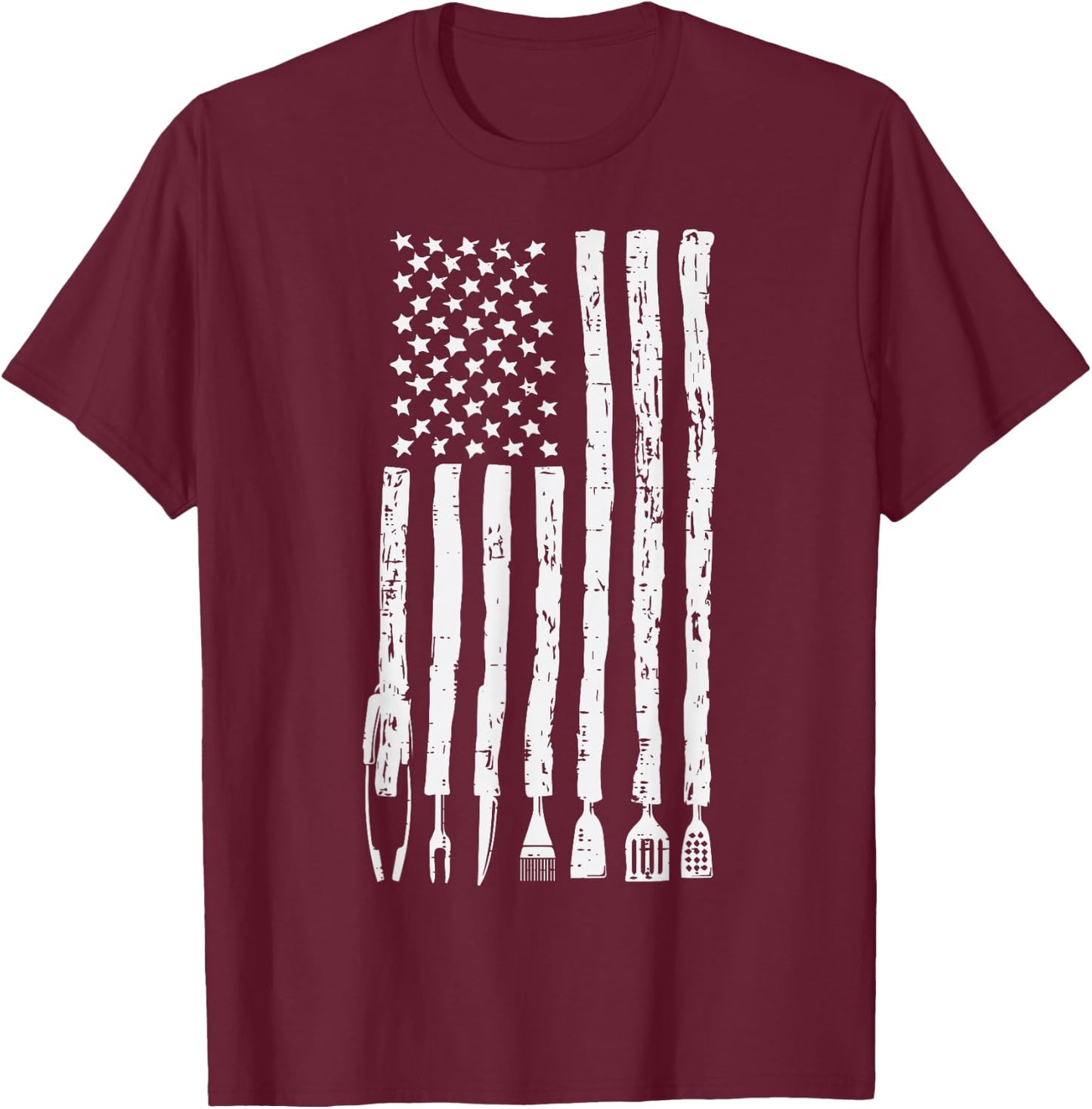 US Flag Grilling Tools Bbq Barbecue Patriotic Men Women Kids T-Shirt - T-Shirt | Maroon