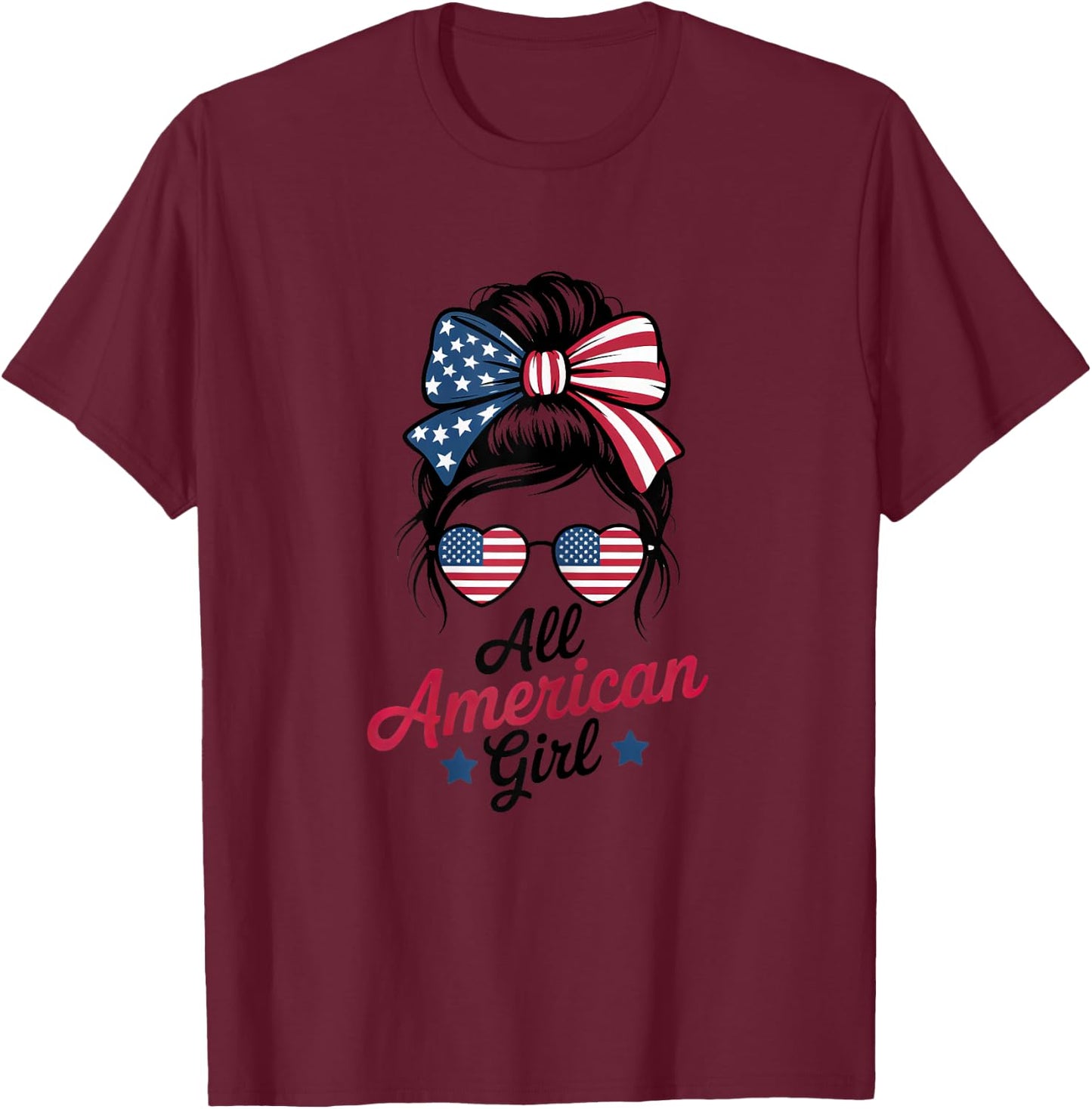 All American Girl Patriot USA Flag 4th July Women Kids Girls T-Shirt - T-Shirt | Maroon