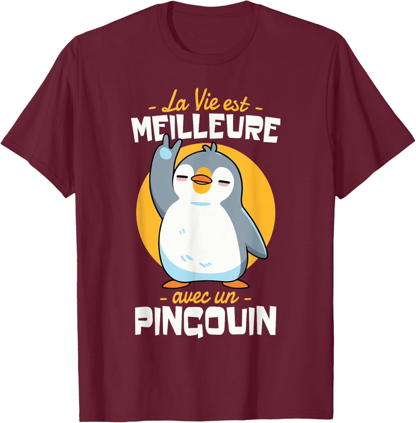 Penguin Child Girl Woman Humour Life with Penguin T-Shirt - T-Shirt | Maroon