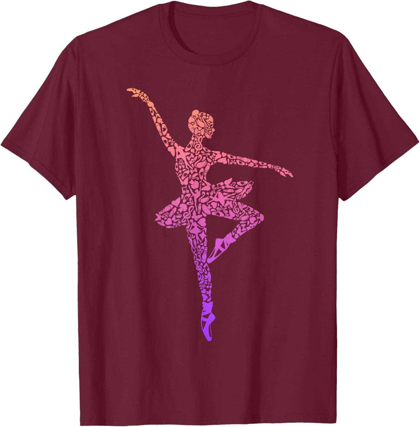 Ballerina Balletttänzerin Damen Ballett Mädchen Schwarz Kurzarm Klassisch Passform S T-Shirt - T-Shirt | Maroon