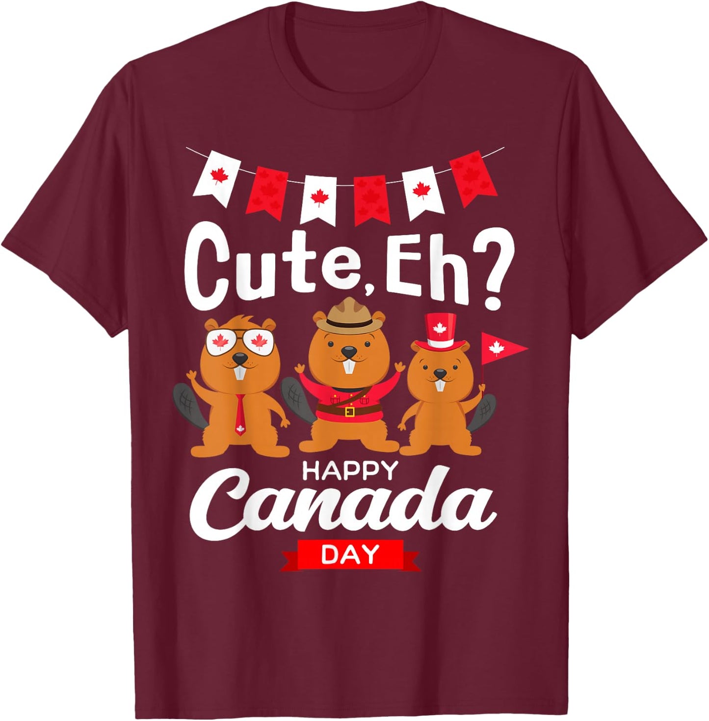 Cute Eh Happy Canada day Flag for Boys girls Kids Toddler T-Shirt - T-Shirt | Maroon