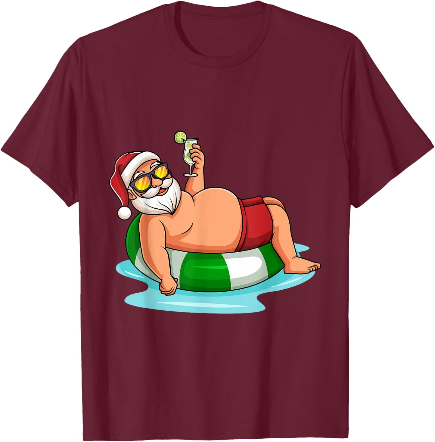 Funny Christmas in July Summer Pool Float Santa Xmas Adult T-Shirt - T-Shirt | Maroon