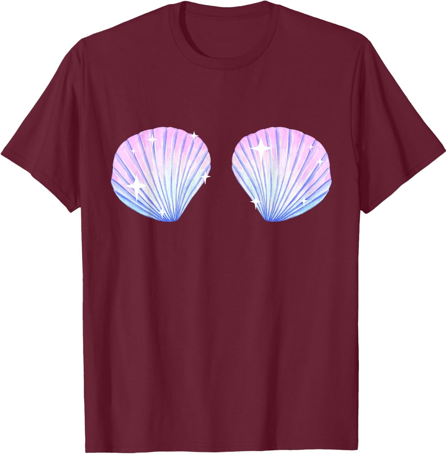 Seashell Mermaid Bra Brassiere Bikini Clam Shell T-Shirt - T-Shirt | Maroon