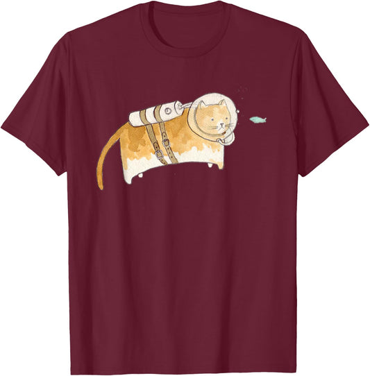 Scuba Cat Diving | Funny Scuba Diving Underwater Women Girls Kids T-Shirt - T-Shirt | Maroon