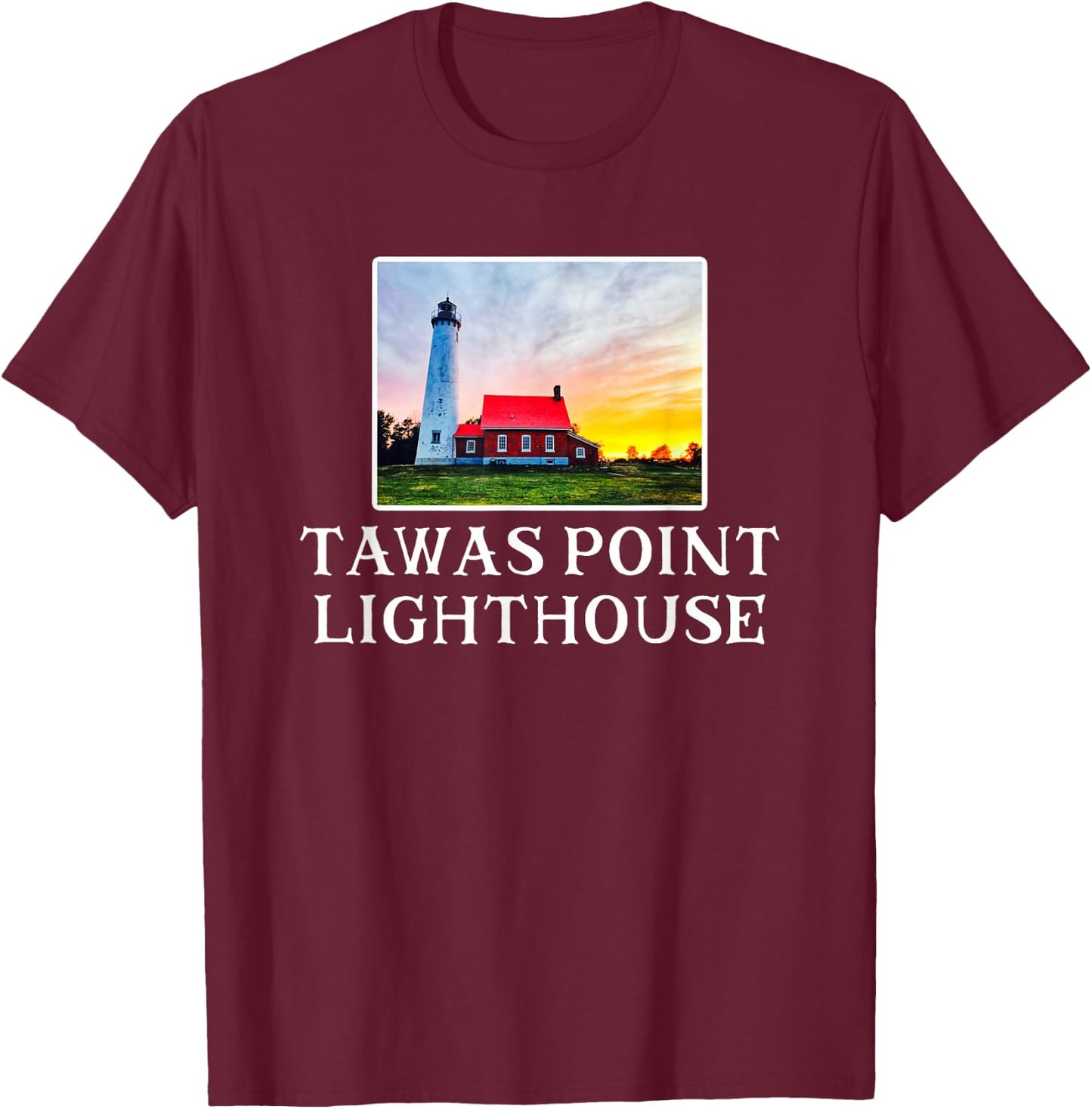 Tawas Point Lighthouse Up North Michigan Lake Huron T-Shirt - T-Shirt | Maroon
