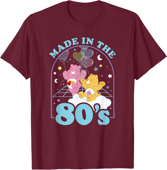 Care Bears Birthday Bear Love-A-Lot Bear Made In The 80's , Black, S T-Shirt - T-Shirt | Maroon