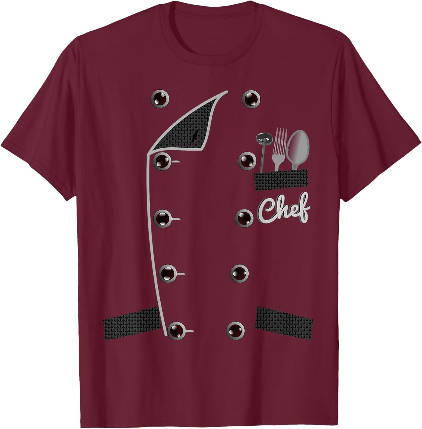 Chef Uniform Jacket Faux Funny Chef Shirt for Cooking , black T-Shirt - T-Shirt | Maroon